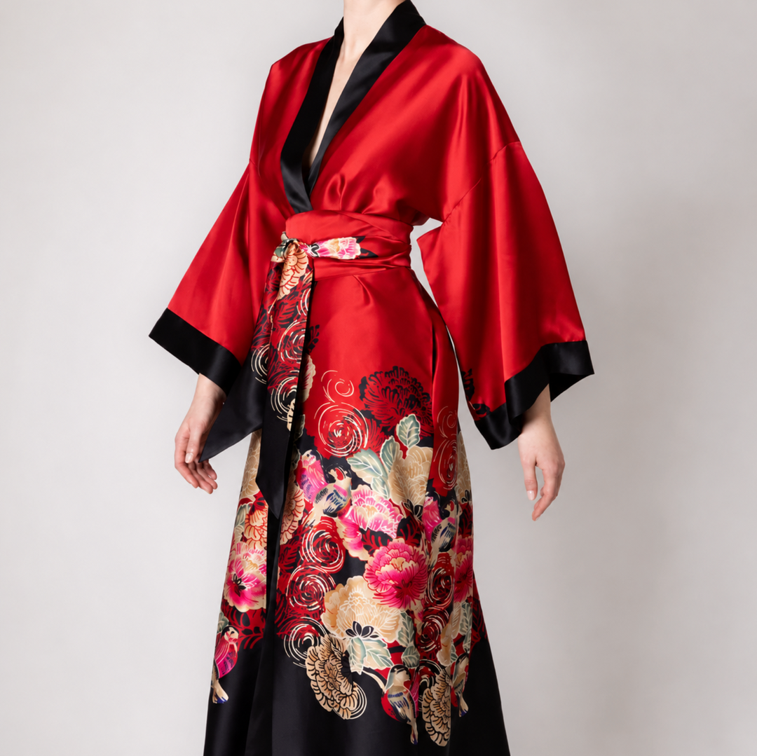 Christine Crimson Moon Silk Kimono CRI8710-Christine Designs-Crimson Moon-Medium-Anna Bella Fine Lingerie, Reveal Your Most Gorgeous Self!
