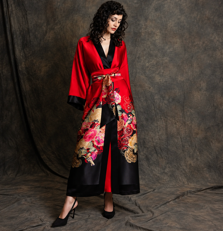 Christine Crimson Moon Silk Kimono CRI8710-Christine Designs-Crimson Moon-Medium-Anna Bella Fine Lingerie, Reveal Your Most Gorgeous Self!