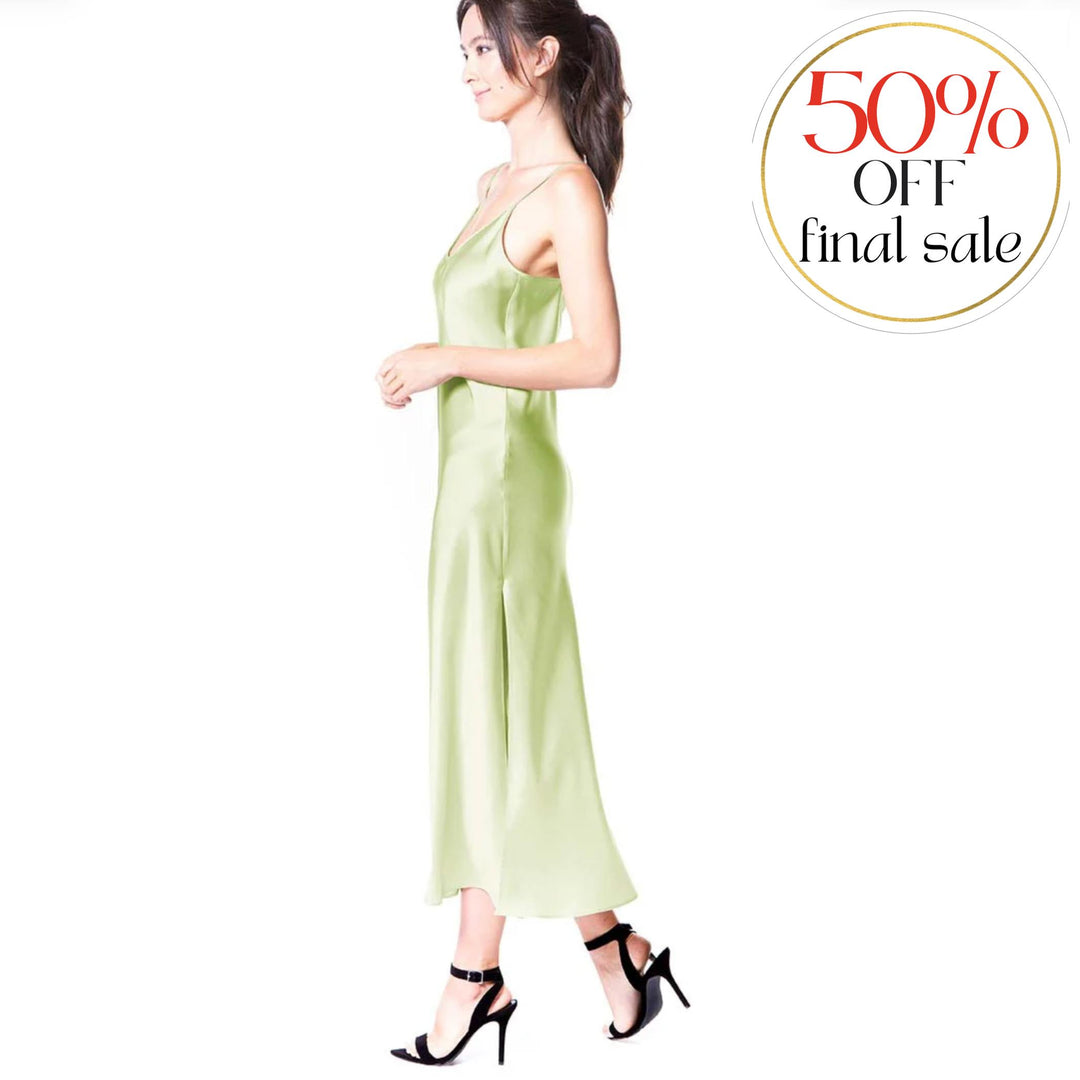 Christine Designs Tea Length Silk Gown CHAR7001-Sleepwear-Christine Designs-Pistachio-Small-Anna Bella Fine Lingerie, Reveal Your Most Gorgeous Self!