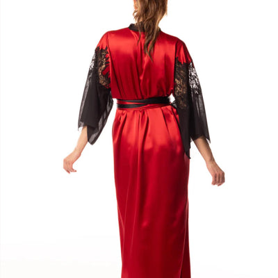Christine Diva Inferno Long Robe in Rouge/Black DI18712-Robes-Christine Designs-Rouge/Black-Small-Anna Bella Fine Lingerie, Reveal Your Most Gorgeous Self!