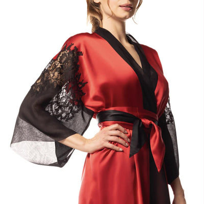 Christine Diva Inferno Long Robe in Rouge/Black DI18712-Robes-Christine Designs-Rouge/Black-Small-Anna Bella Fine Lingerie, Reveal Your Most Gorgeous Self!