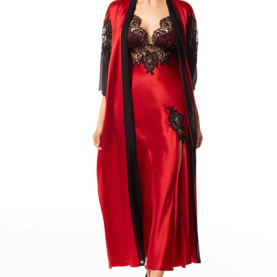 Christine Diva Inferno Long Robe in Rouge/Black DI18712-Robes-Christine Designs-Rouge/Black-Small-Anna Bella Fine Lingerie, Reveal Your Most Gorgeous Self!