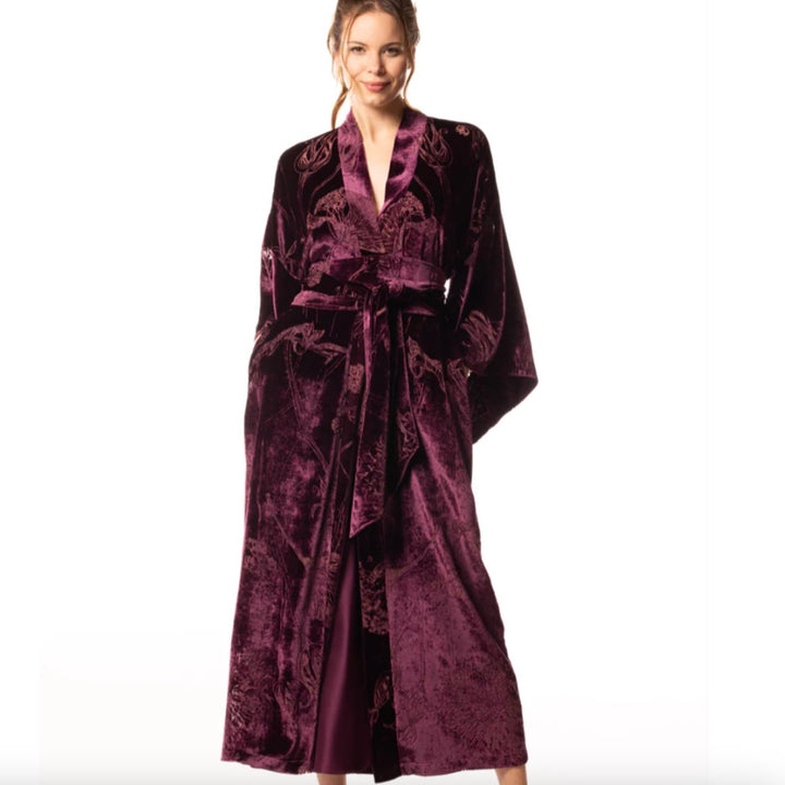 Christine Faberge Long Velvet Robe in Black Cherry FVR8730-Anna Bella Fine Lingerie-Black Cherry-Small-