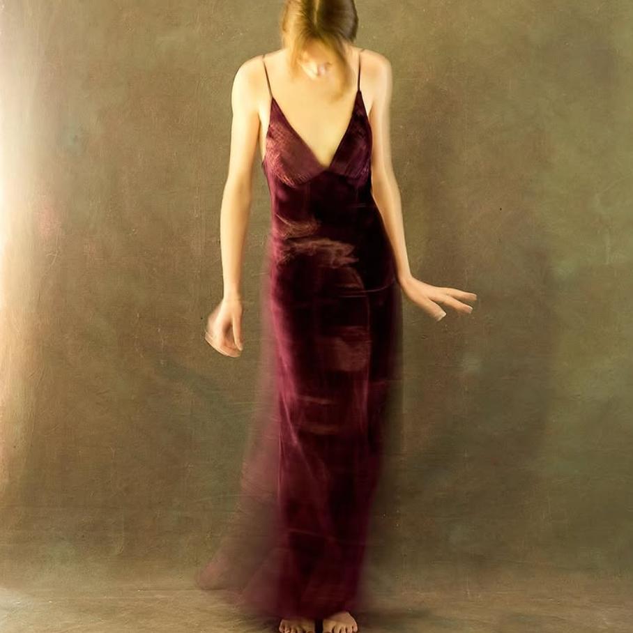 Christine Faberge Velvet Gown in Black Cherry FVR7050-Anna Bella Fine Lingerie-Black Cherry-Small-