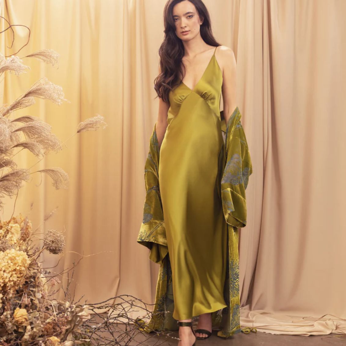 Christine Silken Gown - Moss Faberge Edition CHAR7620-Anna Bella Fine Lingerie-Moss Green-Small-