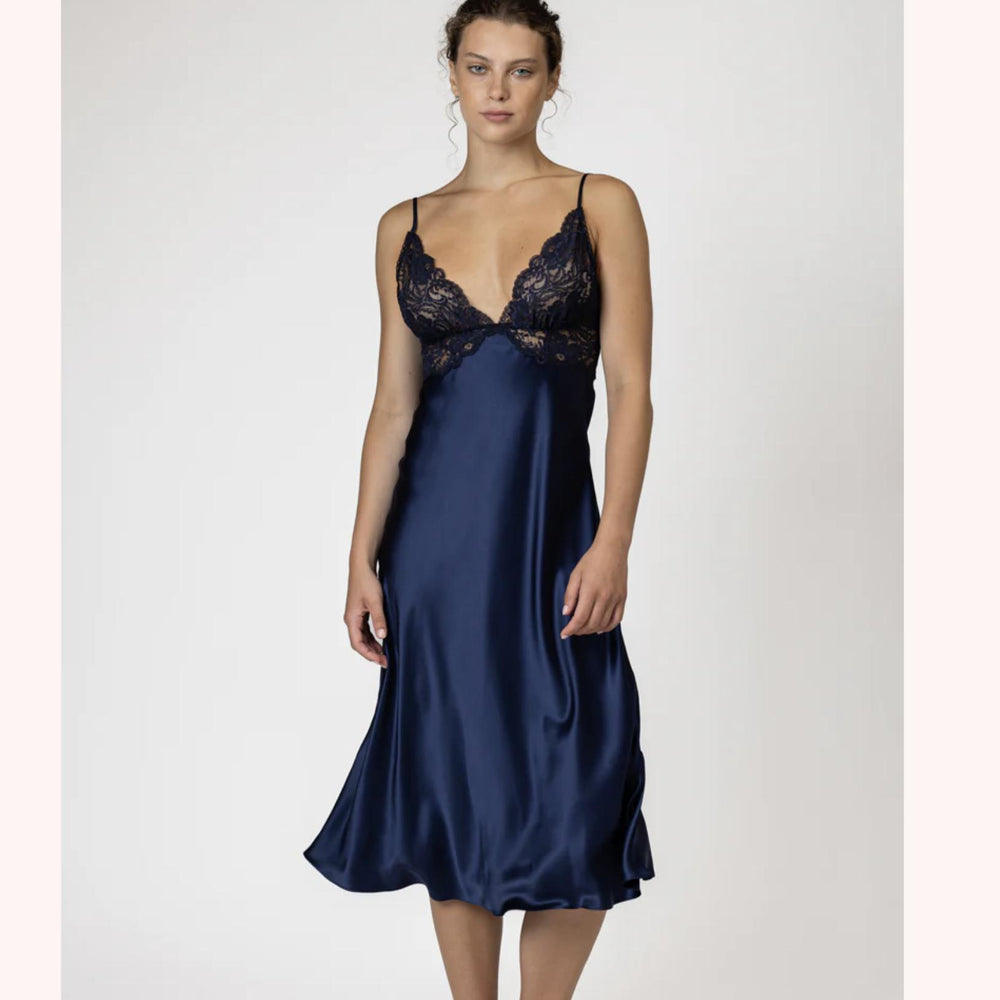 Christine Tea Length Butterfly Gown BIJR7686-Sleepwear-Christine Designs-Midnight Blue-XSmall-Anna Bella Fine Lingerie, Reveal Your Most Gorgeous Self!