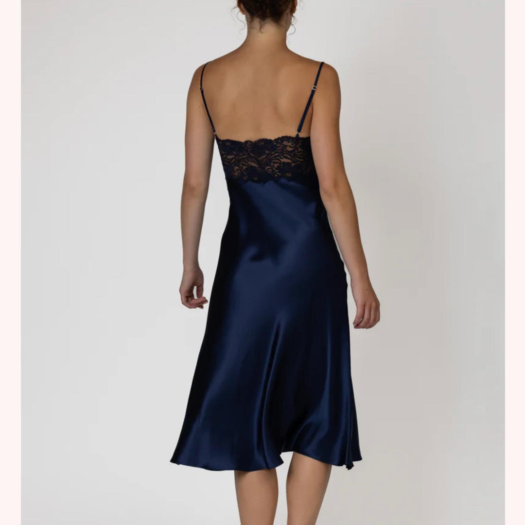 Christine Tea Length Butterfly Gown BIJR7686-Sleepwear-Christine Designs-Midnight Blue-XSmall-Anna Bella Fine Lingerie, Reveal Your Most Gorgeous Self!