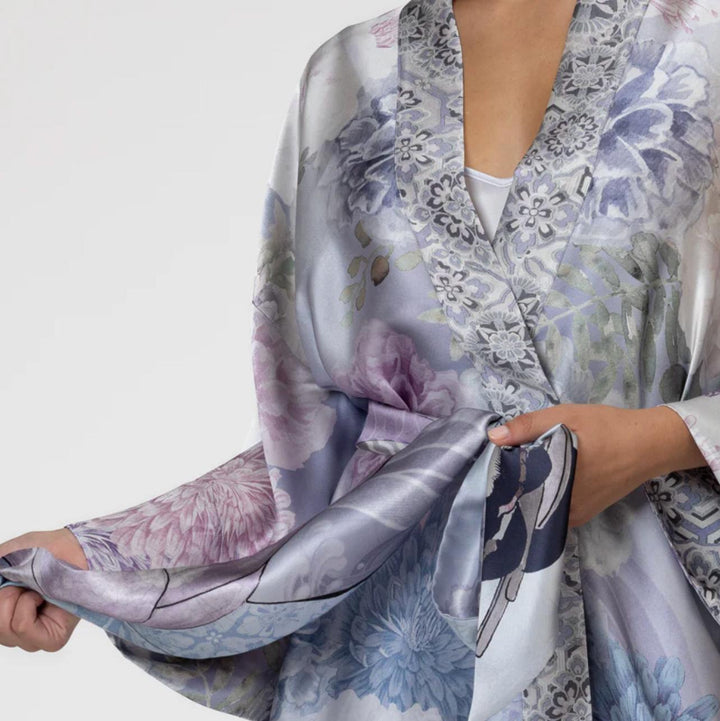 Christine Zen Print Short Kimono ZEN4710-Robes-Christine Designs-Lavender Print-XSmall-Anna Bella Fine Lingerie, Reveal Your Most Gorgeous Self!