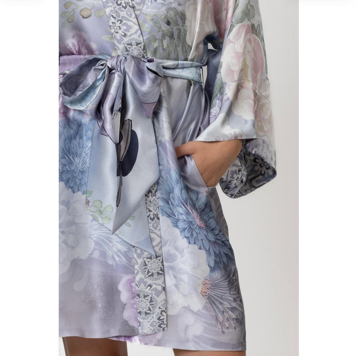 Christine Zen Print Short Kimono ZEN4710-Robes-Christine Designs-Lavender Print-XSmall-Anna Bella Fine Lingerie, Reveal Your Most Gorgeous Self!