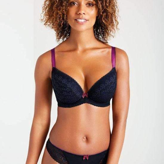 Cleo Devon Padded Plunge 9576-Anna Bella Fine Lingerie-Black/Navy-32-D