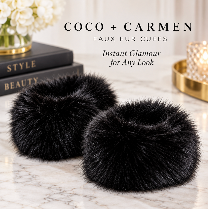 CoCo and Carmen Faux Fur Cuffs 2546325 in Black-Behind the Outfit Solutions-CoCo and Carmen-Anna Bella Fine Lingerie, Reveal Your Most Gorgeous Self!