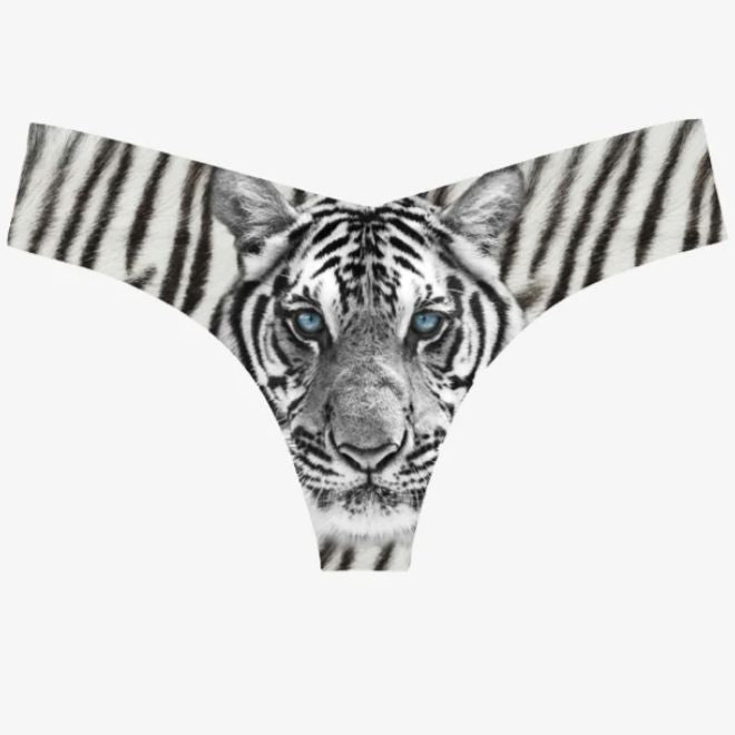 Commando Photo-Op Thong White Tiger CT18-Panties-Commando-Small/Medium-Anna Bella Fine Lingerie, Reveal Your Most Gorgeous Self!