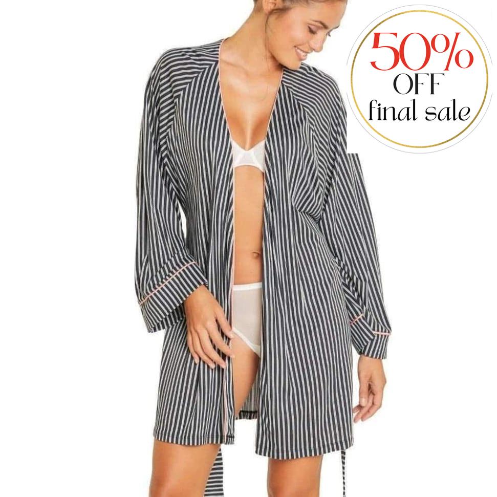 Cosabella Bella Amore Printed Robe AMORP8093-Robes-Cosabella-Black Stripe/Soft Sunset-Small-Anna Bella Fine Lingerie, Reveal Your Most Gorgeous Self!