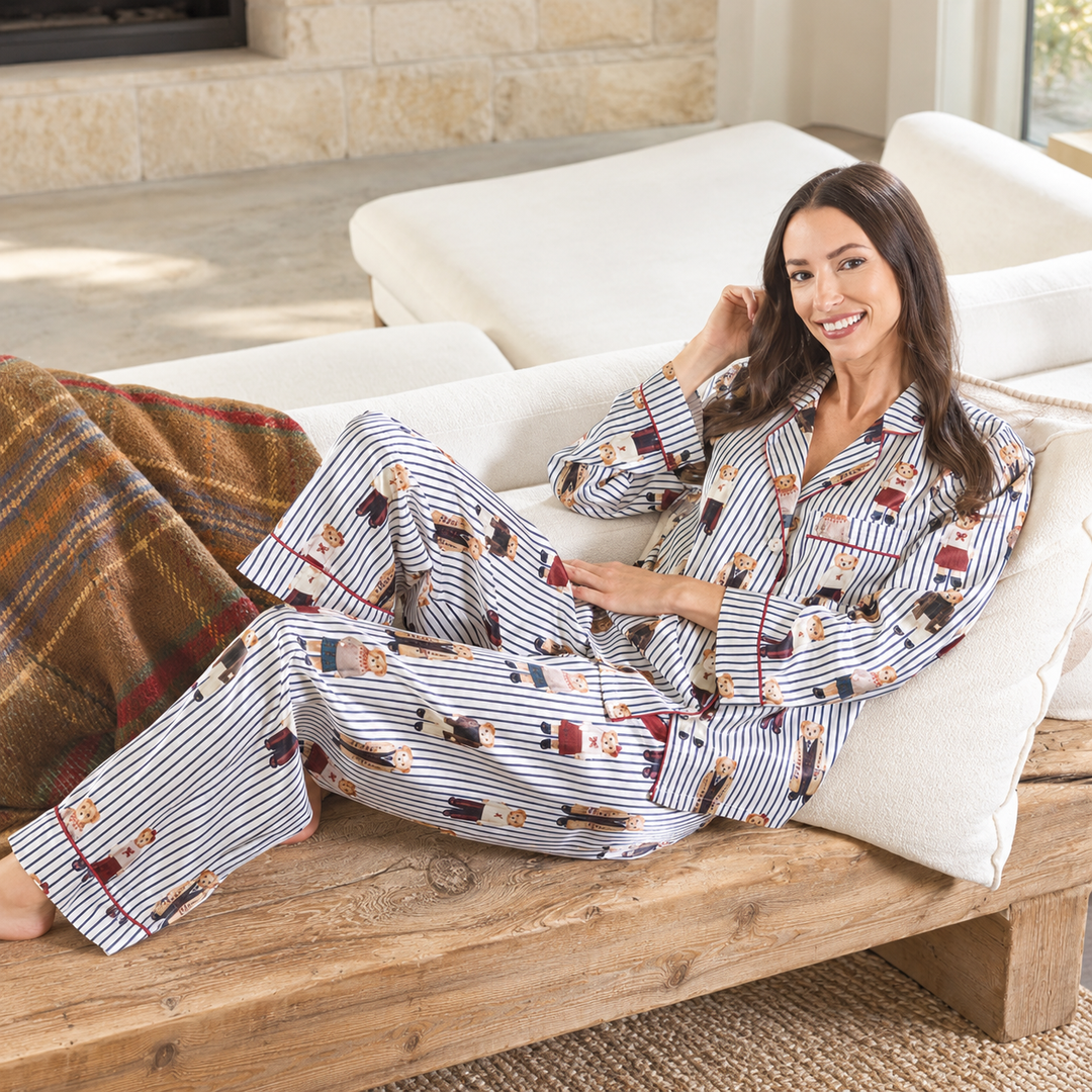 Bella Full Length Bears with Navy Stripe PJ Set T6015