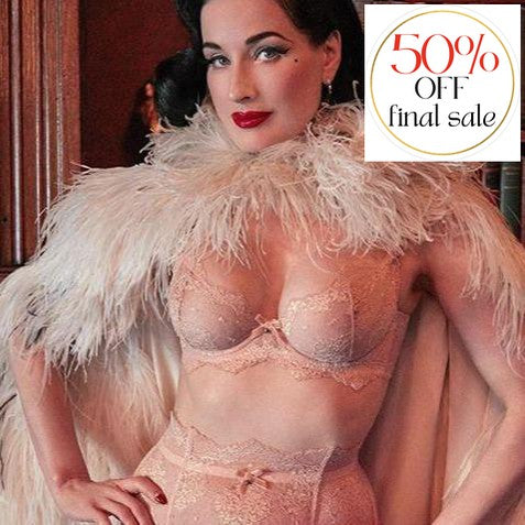 Dita Von Teese Lurex Lace UW Bra in Vintage Pink D59015-Anna Bella Fine Lingerie-Vintage Peach-34-B