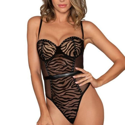 Dreamgirl Animal Print Teddy 12422-Anna Bella Fine Lingerie-Black-Small-