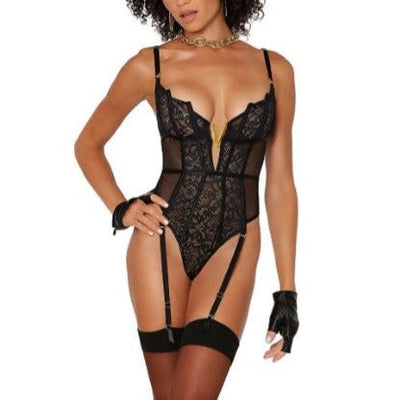 Dreamgirl Black Garter Teddy 12765-Anna Bella Fine Lingerie-Black-Small-