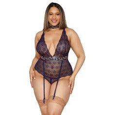 Dreamgirl Garter Teddy in Nocturnal 12672-Seduction-Dreamgirl-Nocturnal-One Size-Anna Bella Fine Lingerie, Reveal Your Most Gorgeous Self!