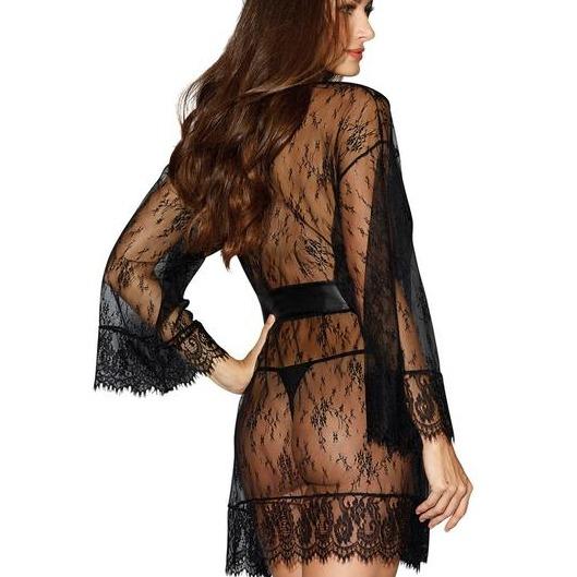 Dreamgirl Lace Kimono Robe 11078-Robes-Dreamgirl-Black-Small-Anna Bella Fine Lingerie, Reveal Your Most Gorgeous Self!