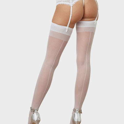 Dreamgirl Sheer Thigh High with Back Seam in White 0007-Anna Bella Fine Lingerie-White-One Size Fits Most-