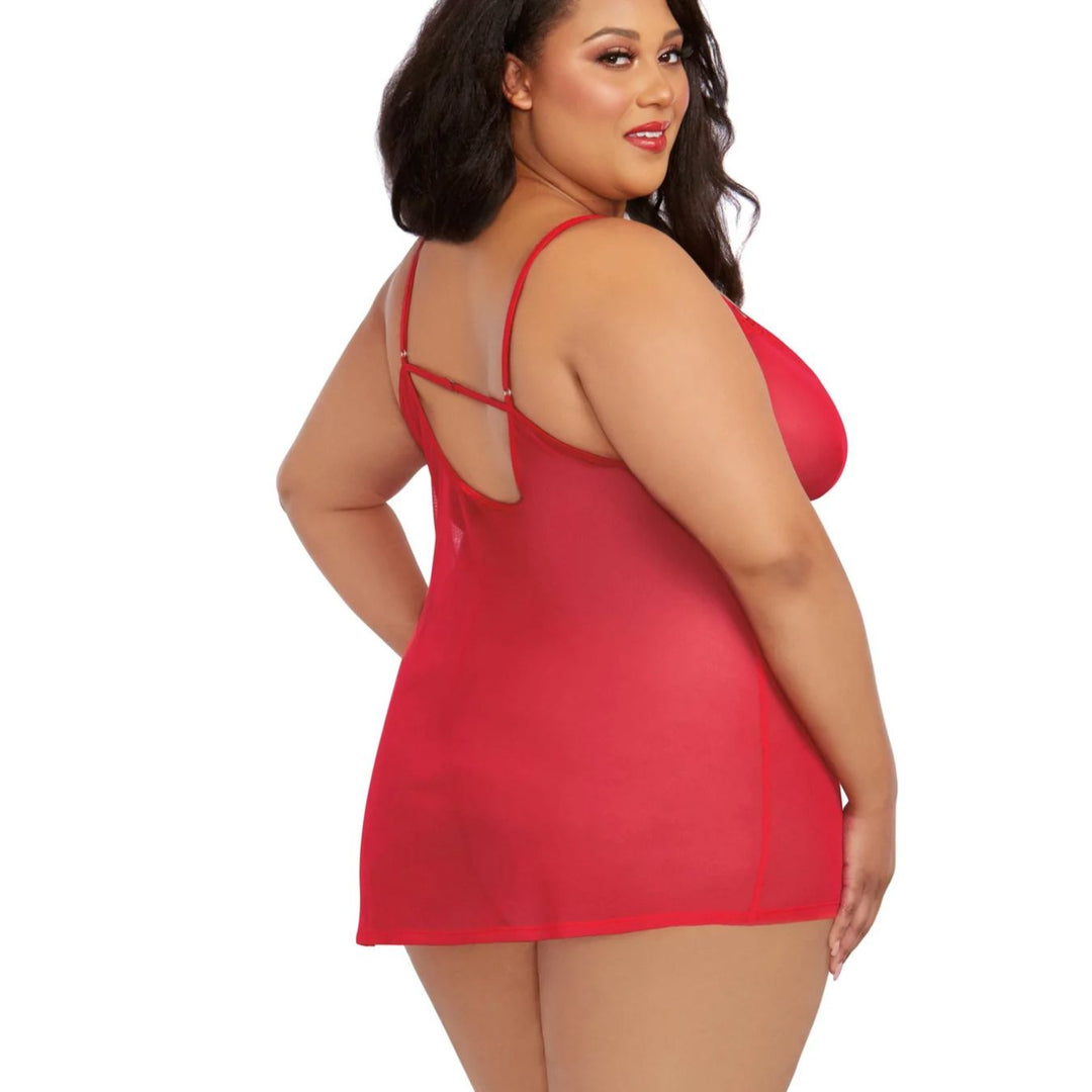 Dreamgirl Stretch Mesh Chemise &amp; Robe Set in Red 12239-Seduction-Dreamgirl-Red-Small-Anna Bella Fine Lingerie, Reveal Your Most Gorgeous Self!