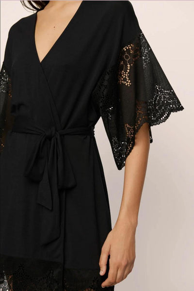 Eberjey Beatrix Robe R1882 in Black-Robes-Eberjey-Black-Medium-Anna Bella Fine Lingerie, Reveal Your Most Gorgeous Self!