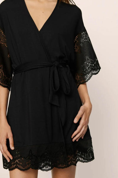 Eberjey Beatrix Robe R1882 in Black-Robes-Eberjey-Black-Medium-Anna Bella Fine Lingerie, Reveal Your Most Gorgeous Self!