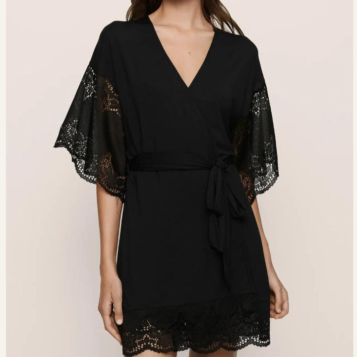 Eberjey Beatrix Robe R1882 in Black-Robes-Eberjey-Black-Medium-Anna Bella Fine Lingerie, Reveal Your Most Gorgeous Self!