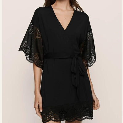 Eberjey Beatrix Robe R1882 in Black-Robes-Eberjey-Black-Medium-Anna Bella Fine Lingerie, Reveal Your Most Gorgeous Self!