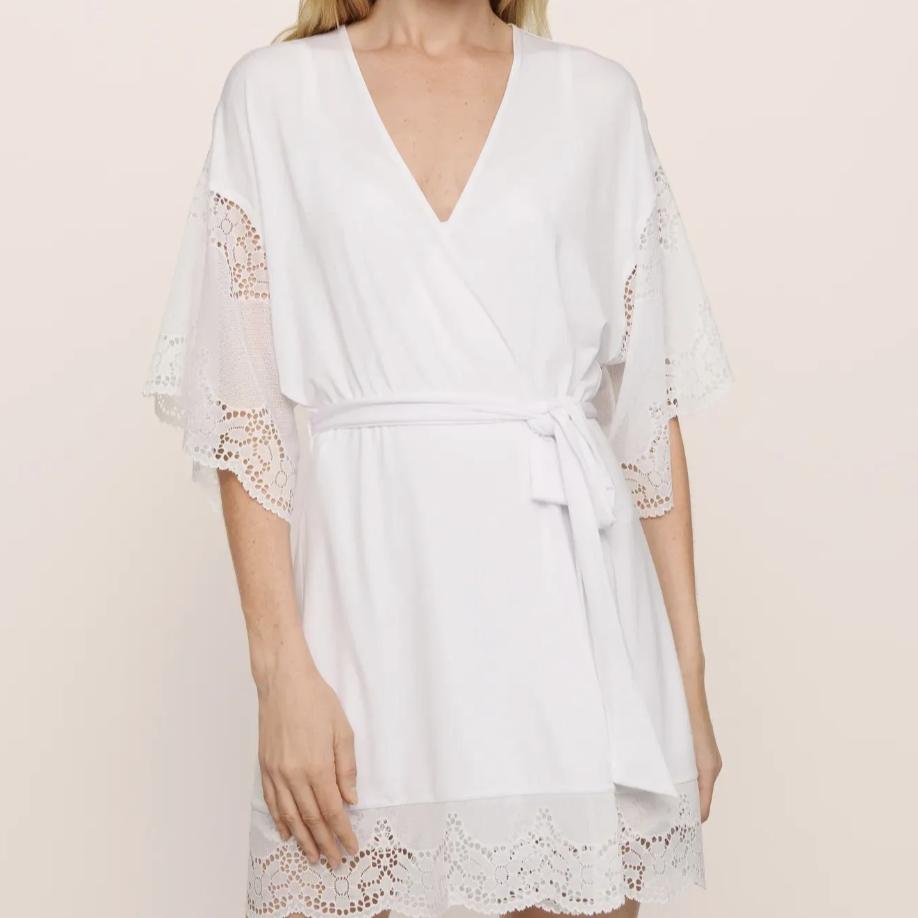 Eberjey Beatrix Robe R1882 in White-Anna Bella Fine Lingerie-White-Small-