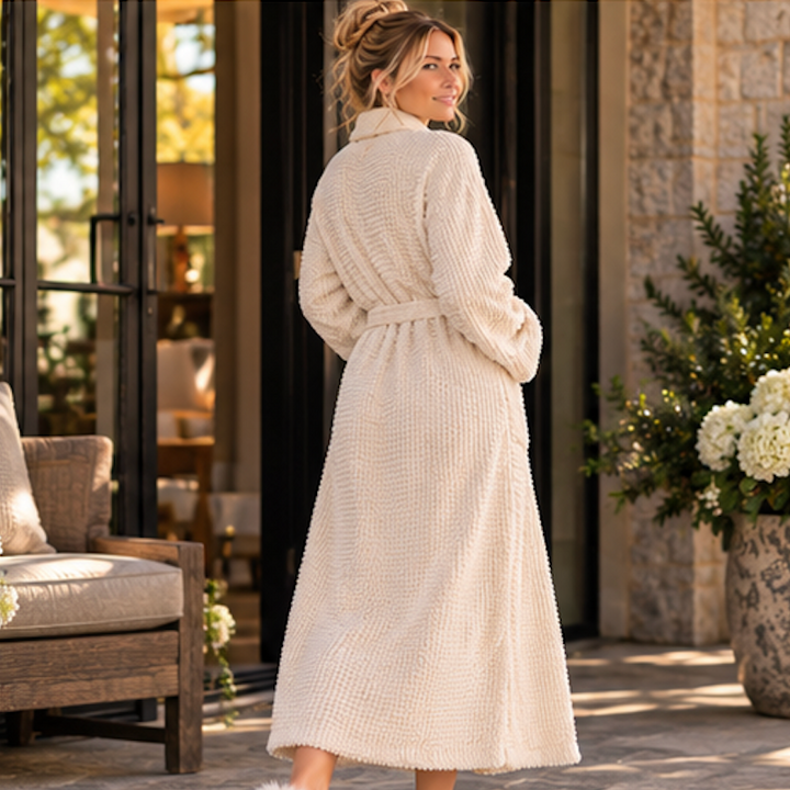 Eberjey Boucle Waffle Robe in Bone R2032-Robes-Eberjey-Bone-Small-Anna Bella Fine Lingerie, Reveal Your Most Gorgeous Self!