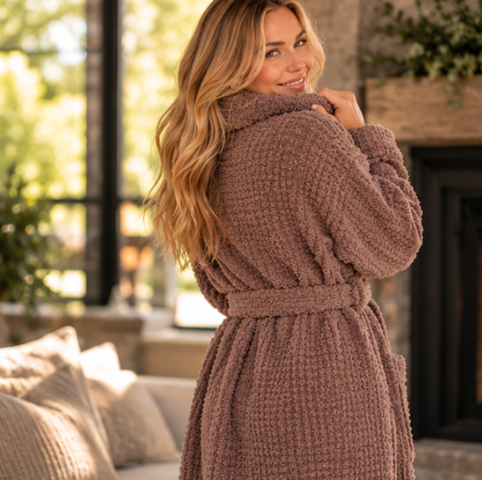 Eberjey Boucle Waffle Robe in Deep Taupe R2032-Robes-Eberjey-Deep Taupe-Small-Anna Bella Fine Lingerie, Reveal Your Most Gorgeous Self!