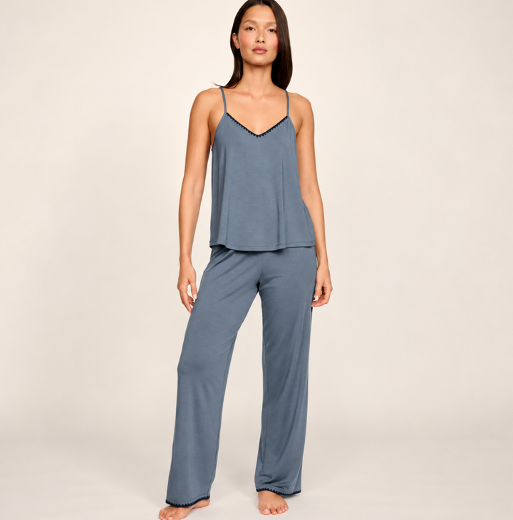 Eberjey Frida Cami Pant PJ Set C2018Z in Moonlight Blue / Navy-Sleepwear-Eberjey-Moonlight Blue/Navy-XSmall-Anna Bella Fine Lingerie, Reveal Your Most Gorgeous Self!
