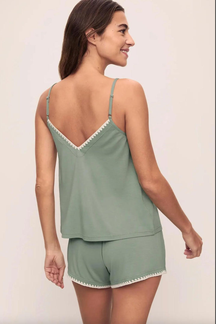 Eberjey Frida Cami Short PJ Set in Eucalyptus/Ivory CU2018-Loungewear-Eberjey-Agave/Ivory-XSmall-Anna Bella Fine Lingerie, Reveal Your Most Gorgeous Self!