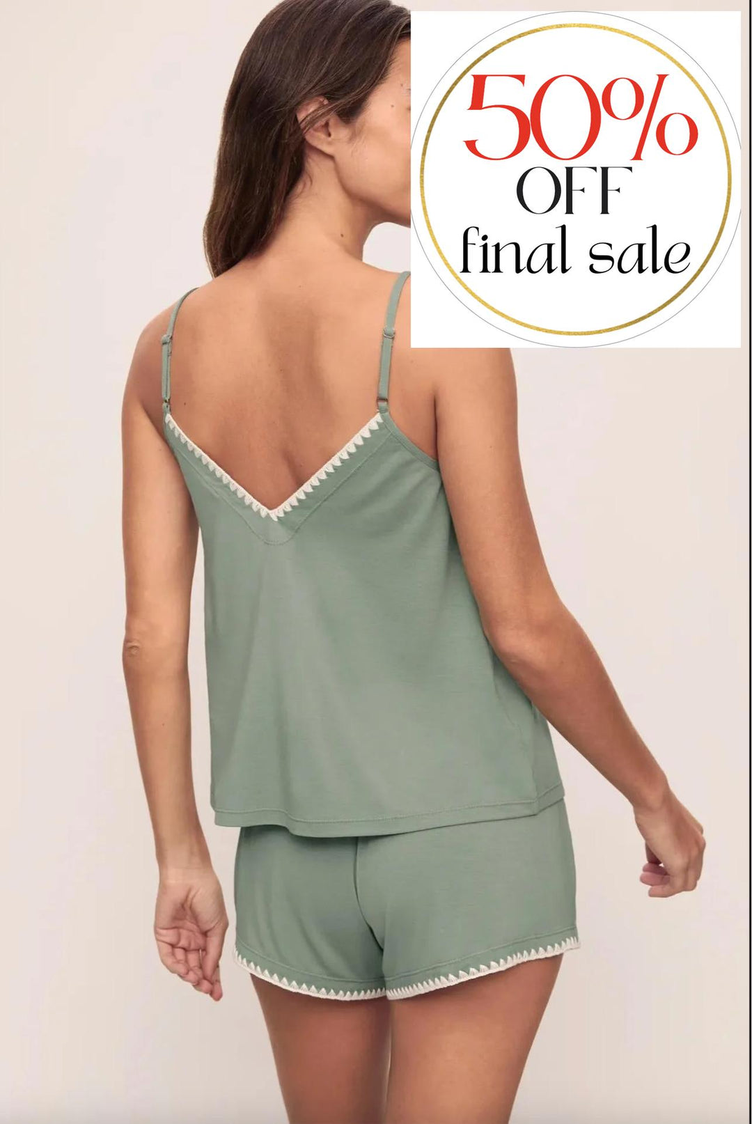 Eberjey Frida Cami Short PJ Set in Eucalyptus/Ivory CU2018-Loungewear-Eberjey-Agave/Ivory-XSmall-Anna Bella Fine Lingerie, Reveal Your Most Gorgeous Self!