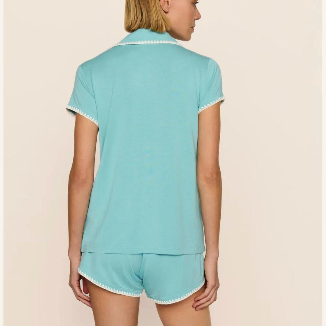 Eberjey Frida Shortie PJ Set PJ2018S in Blue Lagoon-Sleepwear-Eberjey-Blue Lagoon-XSmall-Anna Bella Fine Lingerie, Reveal Your Most Gorgeous Self!