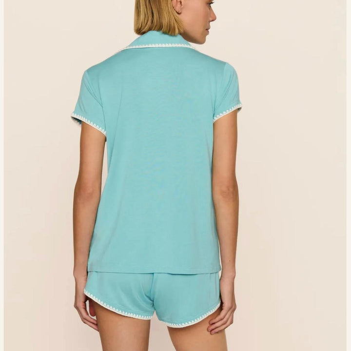 Eberjey Frida Shortie PJ Set PJ2018S in Blue Lagoon-Sleepwear-Eberjey-Blue Lagoon-XSmall-Anna Bella Fine Lingerie, Reveal Your Most Gorgeous Self!