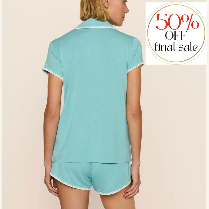 Eberjey Frida Shortie PJ Set PJ2018S in Blue Lagoon-Sleepwear-Eberjey-Blue Lagoon-XSmall-Anna Bella Fine Lingerie, Reveal Your Most Gorgeous Self!