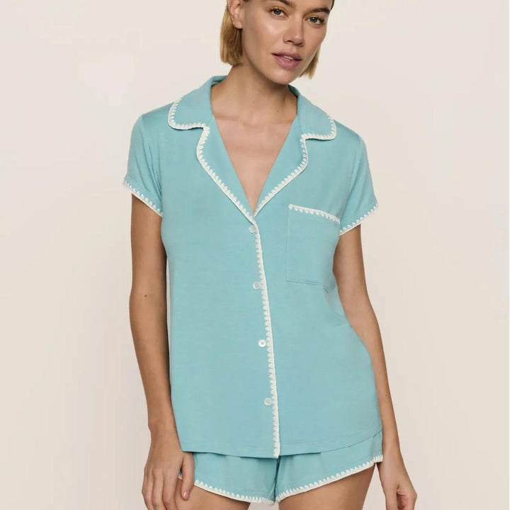 Eberjey Frida Shortie PJ Set PJ2018S in Blue Lagoon-Sleepwear-Eberjey-Blue Lagoon-XSmall-Anna Bella Fine Lingerie, Reveal Your Most Gorgeous Self!