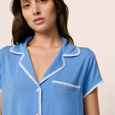 Eberjey Frida Shortie PJ Set PJ2018S in Cornflower Blue-Loungewear-Eberjey-Cornflower Blue-Small-Anna Bella Fine Lingerie, Reveal Your Most Gorgeous Self!