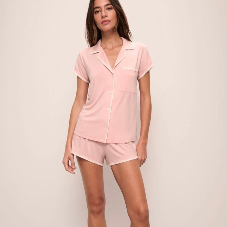 Eberjey Frida Shortie PJ Set PJ2018S in Silver Pink/Ivory-Loungewear-Eberjey-Silver Pink/Ivory-XSmall-Anna Bella Fine Lingerie, Reveal Your Most Gorgeous Self!