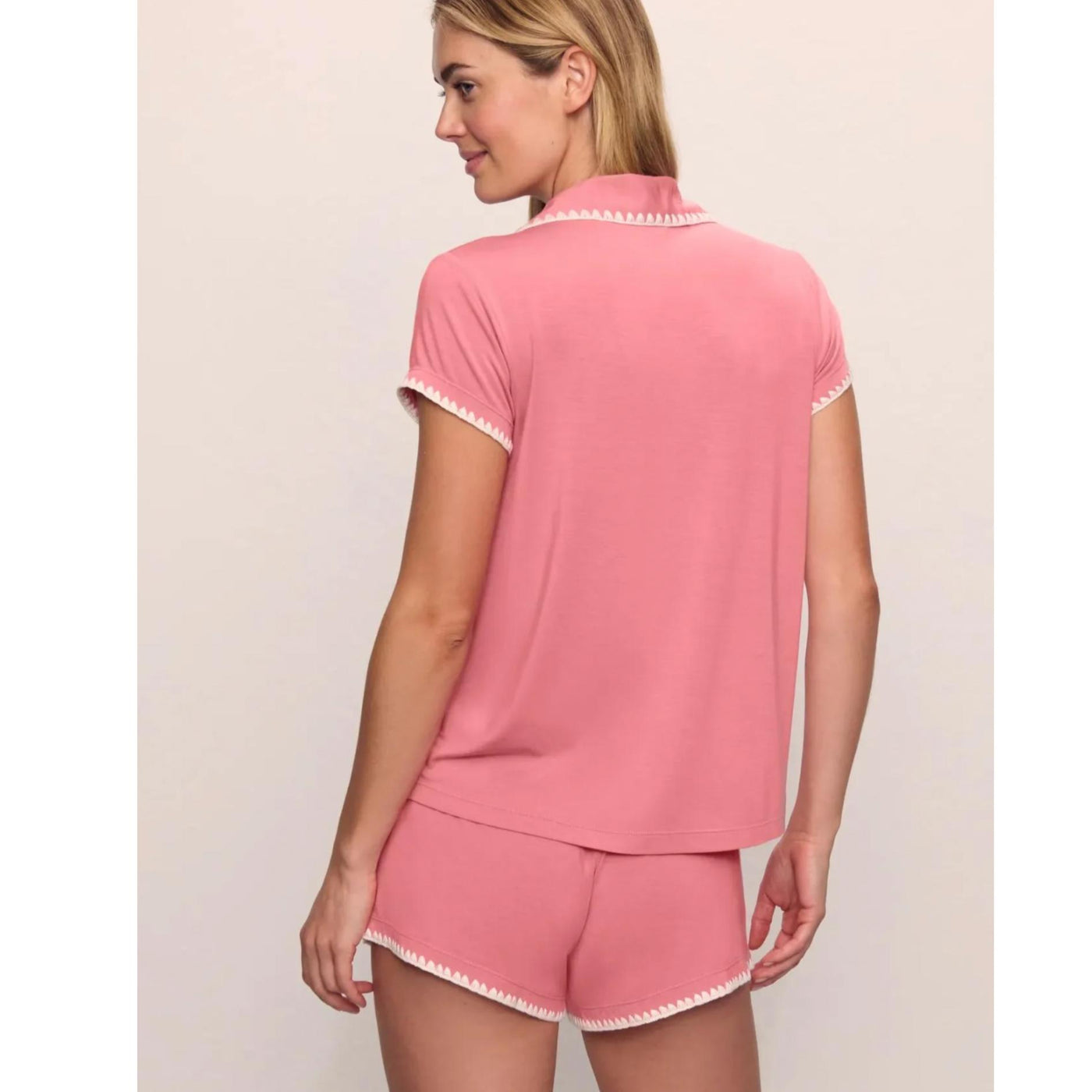 Eberjey Frida Shortie PJ Set PJ2018S in Sunkissed Coral-Anna Bella Fine Lingerie-Sunkissed Coral/Ivory-XSmall-