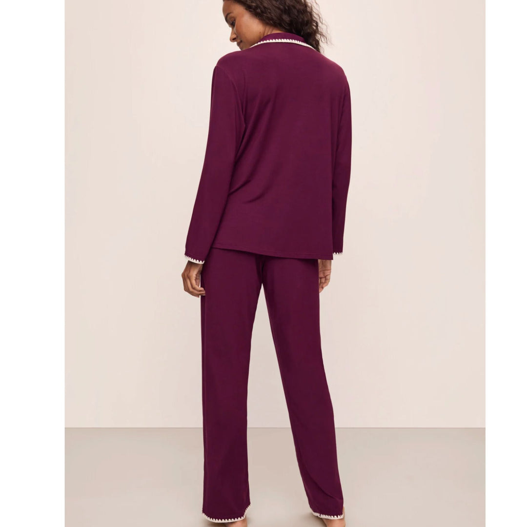 Eberjey Frida Whip Stitch Long Pj Set in Plum/Ivory PJ2018-Loungewear-Eberjey-Plum/Ivory-XSmall-Anna Bella Fine Lingerie, Reveal Your Most Gorgeous Self!