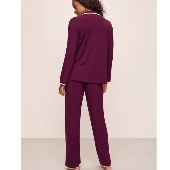 Eberjey Frida Whip Stitch Long Pj Set in Plum/Ivory PJ2018-Loungewear-Eberjey-Plum/Ivory-XSmall-Anna Bella Fine Lingerie, Reveal Your Most Gorgeous Self!