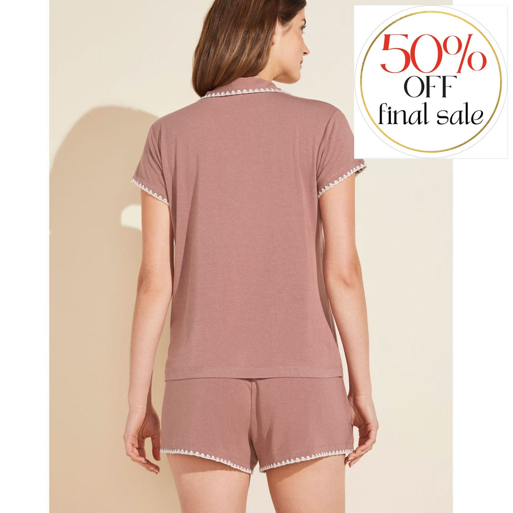 Eberjey Frida Whip Stitch Short PJ Set in Hazelnut / Bone PJ2018S-Loungewear-Eberjey-Hazelnut/Bone-XSmall-Anna Bella Fine Lingerie, Reveal Your Most Gorgeous Self!
