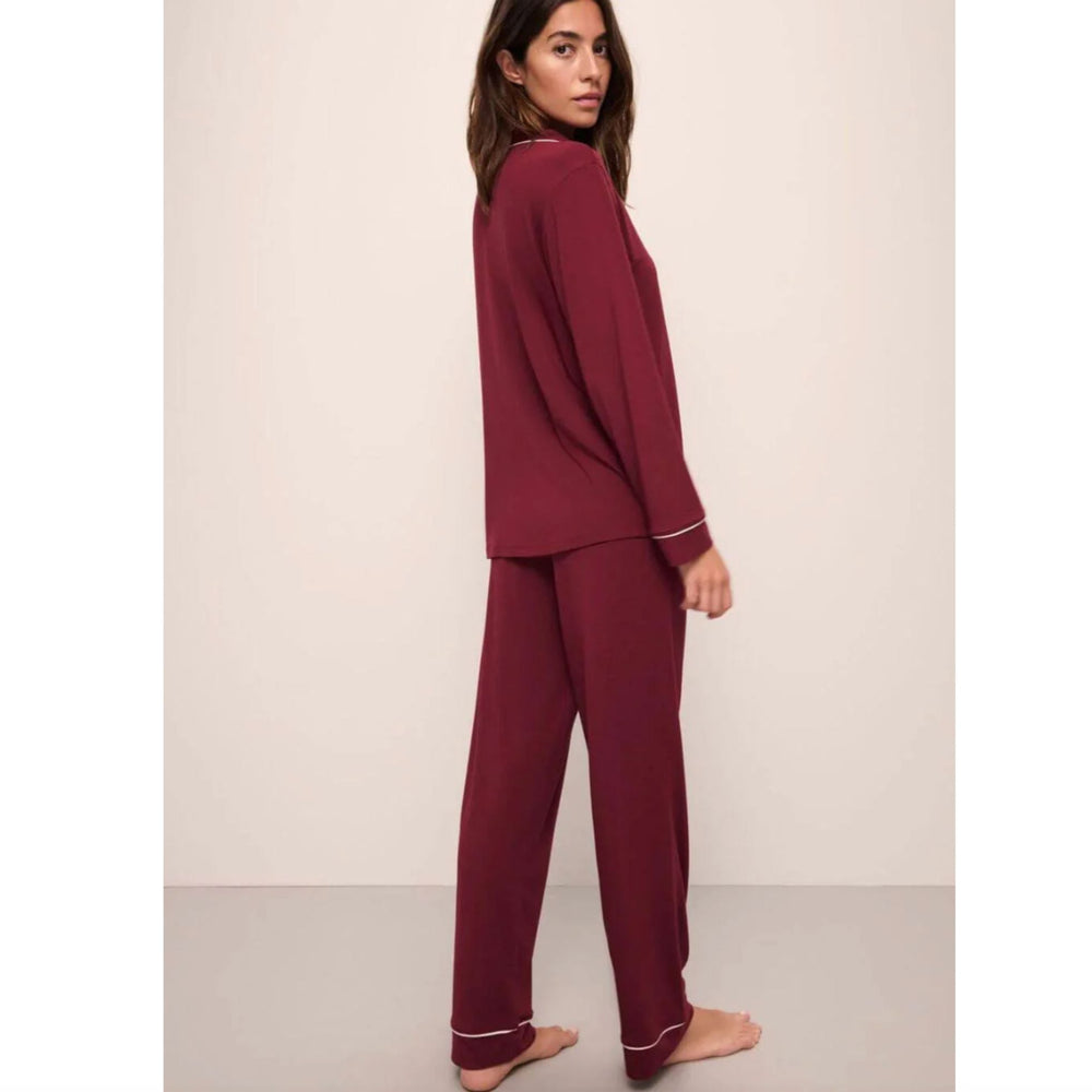 Eberjey Gisele Long PJ Set PJ018 in Cabernet/Ivory-Loungewear-Eberjey-Cabernet/Ivory-Small-Anna Bella Fine Lingerie, Reveal Your Most Gorgeous Self!