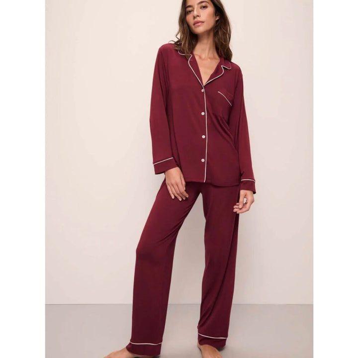 Eberjey Gisele Long PJ Set PJ018 in Cabernet/Ivory-Anna Bella Fine Lingerie-Cabernet/Ivory-Small-