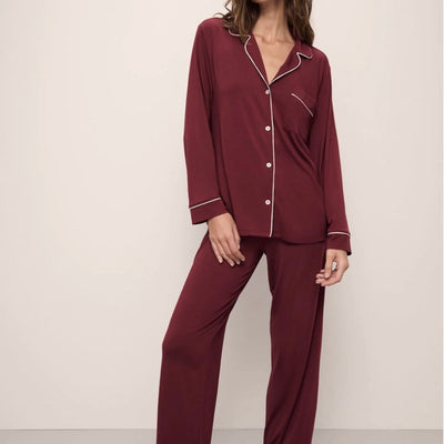 Eberjey Gisele Long PJ Set PJ018 in Cabernet/Ivory-Anna Bella Fine Lingerie-Cabernet/Ivory-Small-