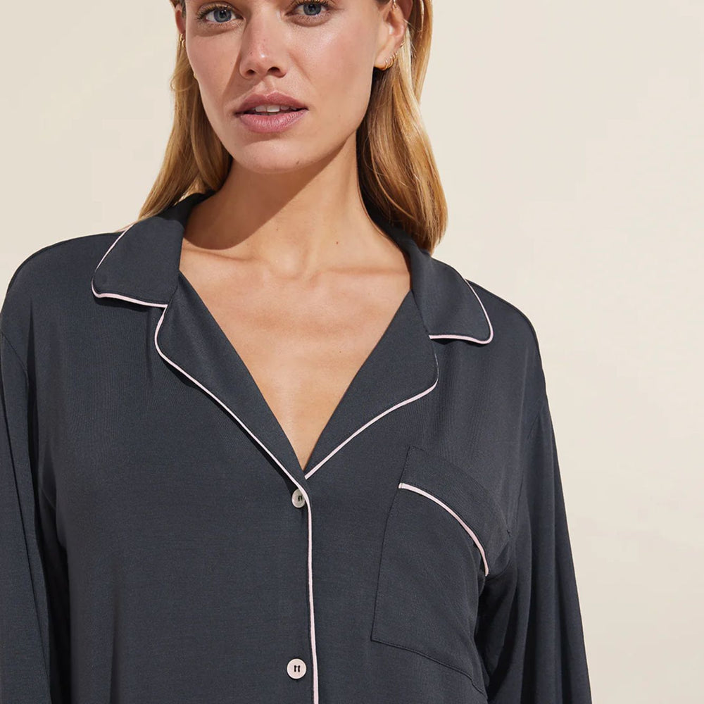 Eberjey Gisele Long PJ Set PJ018 in Graphite/Sorbet Pink-Loungewear-Eberjey-Graphite / Sorbet Pink-XSmall-Anna Bella Fine Lingerie, Reveal Your Most Gorgeous Self!