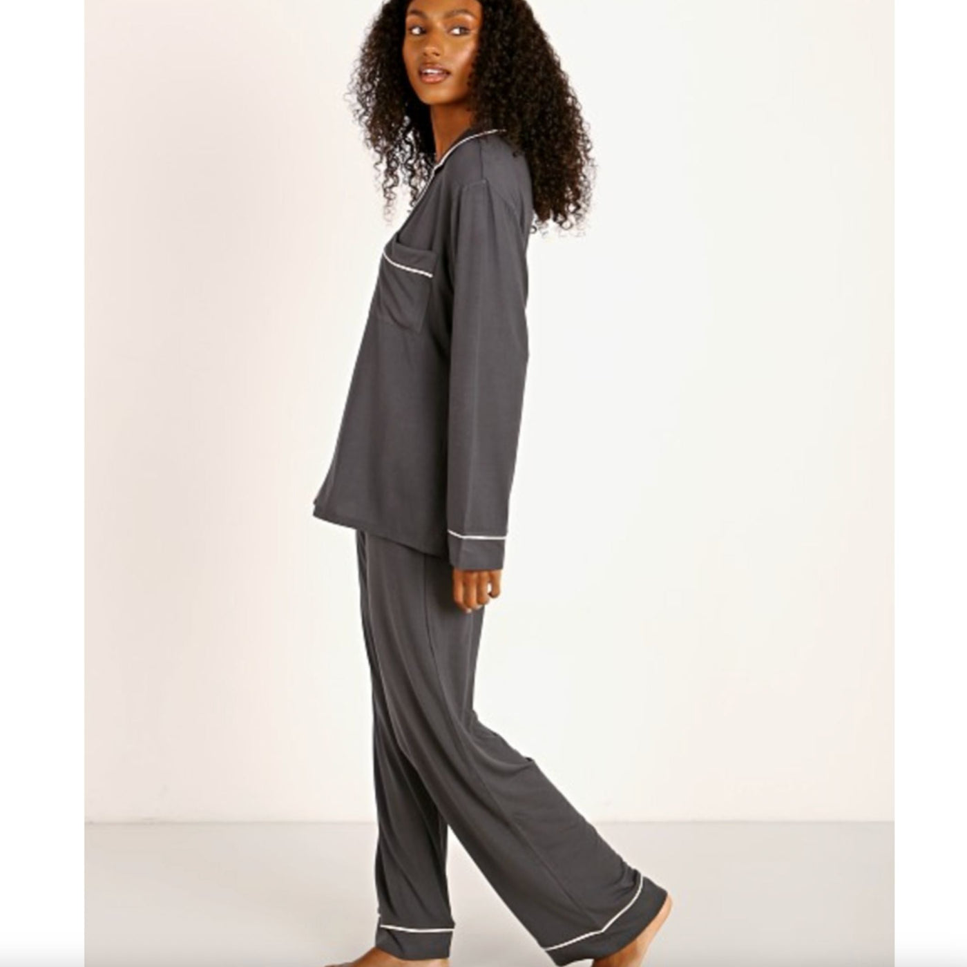 Eberjey Gisele Long PJ Set PJ018 in Graphite/Sorbet Pink-Loungewear-Eberjey-Graphite / Sorbet Pink-XSmall-Anna Bella Fine Lingerie, Reveal Your Most Gorgeous Self!
